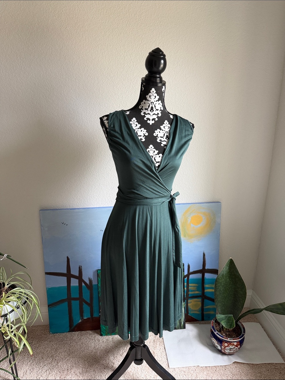Banana Republic Forest Green Sleeveless Wrap Midi Dress
